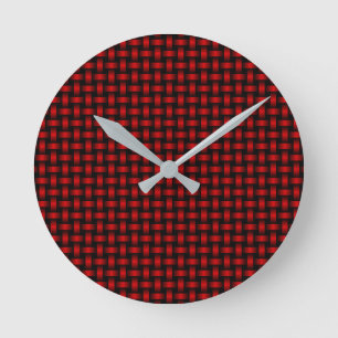 Rot-Schwarz-Gewebe-Muster Runde Wanduhr