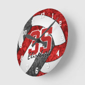 Rot schwarz Girl Mannschaft Farben Volleyball Raum Runde Wanduhr (Winkel)