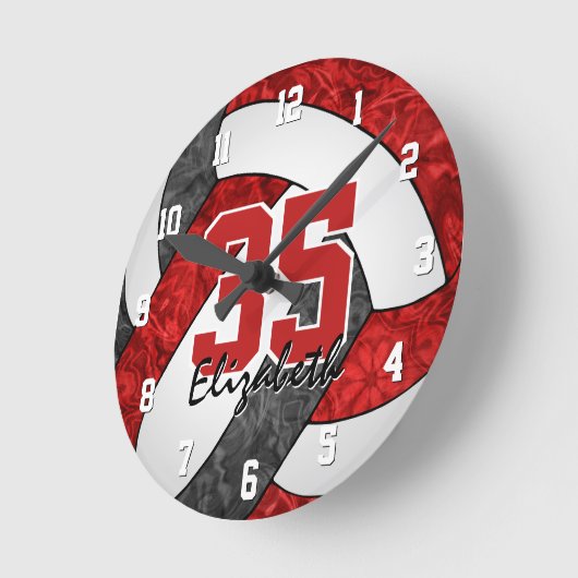 Rot schwarz Girl Mannschaft Farben Volleyball Raum Runde Wanduhr (Winkel)