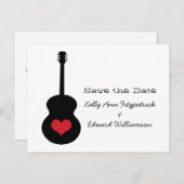 Rot/Schwarz Gitarrenherz Save the Date Postkarte (Vorne/Hinten)