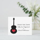 Rot/Schwarz Gitarrenherz Save the Date Postkarte (Stehend Vorderseite)