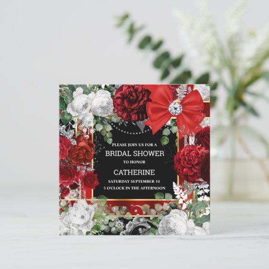 Rot-Schwarz-Glitzer-Bogen Diamant elegant elegant  Einladung (Stehend Vorderseite)