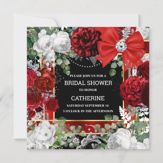 Rot-Schwarz-Glitzer-Bogen Diamant elegant elegant  Einladung (Vorderseite)