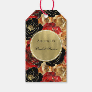 Rot Schwarz Gold Glamour Floral Brautparty Geschenkanhänger
