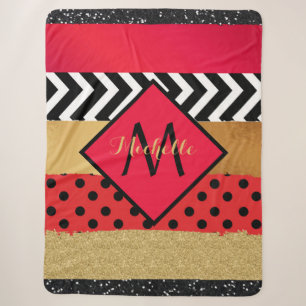 Rot Schwarz Gold Glitter Pinselstrich Monogrammier Sherpadecke