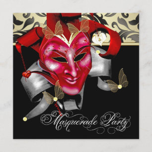 Rot-Schwarz-Gold-Maskenball-Einladungen Einladung