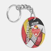 Rot, Schwarz, Gold und Weiß-Volleyball-Design Schlüsselanhänger (Vorderseite links)