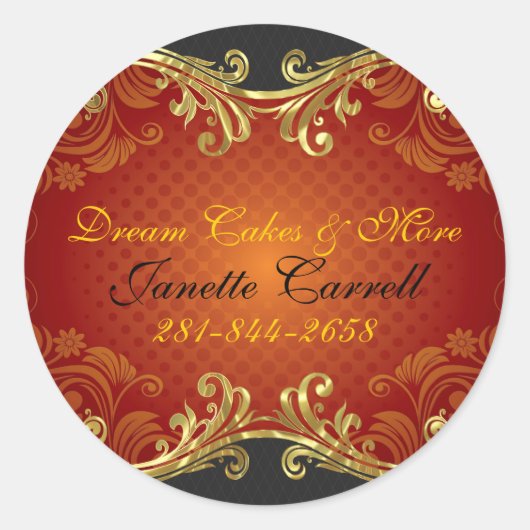 Rot-Schwarz-Gold-Wirbel Runder Aufkleber (Vorderseite)