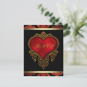 Rot-Schwarz-Goldene Hochzeits-RSVP-Einladung Mitteilungskarte
