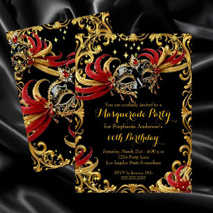 Rot-Schwarz-Goldene magische Nacht-Maskenparty Einladung