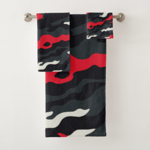 Rot Schwarz Grau Weiß Tarnung Camo Muster Badhandtuch Set