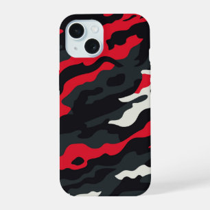 Rot Schwarz Grau Weiß Tarnung Camo Muster iPhone 15 Hülle