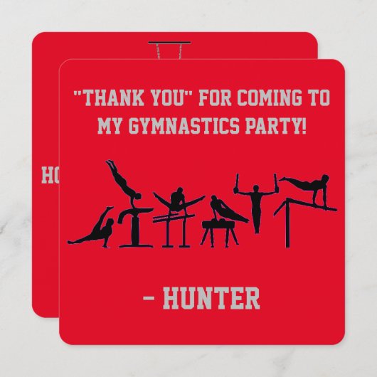 Rot / Schwarz / Graue Jungs GYMNASTICS PARTY CUSTO Dankeskarte (Vorne/Hinten)