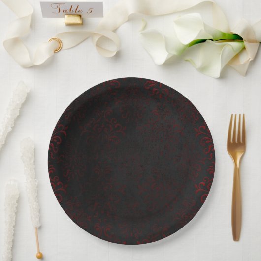 Rot & Schwarz Grunge Gothic Pappteller (Hochzeit)