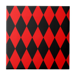 Rot-Schwarz-Harlekin-Diamanten-Schachbrett-Design Fliese