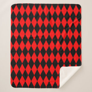 Rot-Schwarz-Harlekin-Diamanten-Schachbrett-Design  Sherpadecke
