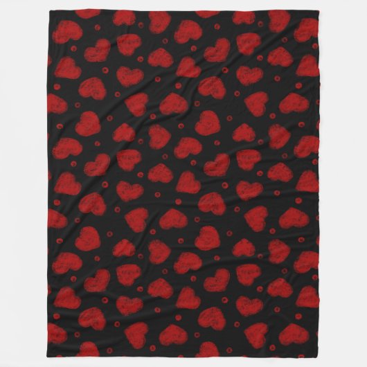 Rot-Schwarz-Herzen-Muster Fleecedecke (Vorderseite)
