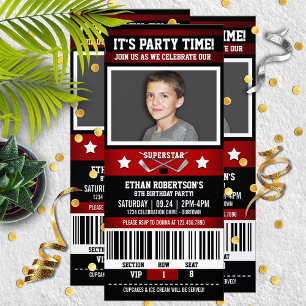 Rot/Schwarz Hockey Ticket Geburtstagsparty Einladung