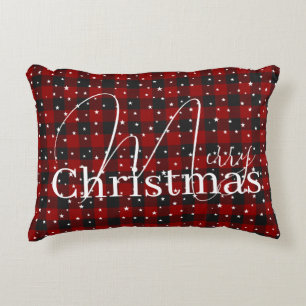Rot-schwarz kariert mit Sternen Dekokissen