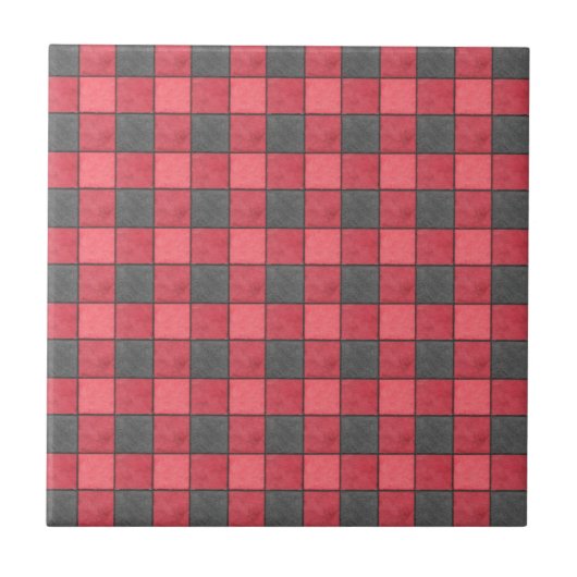 Rot-Schwarz-Karierter Karo-Tile Fliese (Vorderseite)