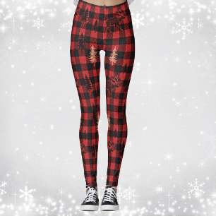 Rot-schwarz kariertes Tartan-Elch-Hütten-Land Leggings