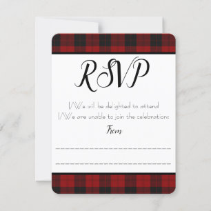 Rot-Schwarz-Karo-RSVP / Antwortkarte RSVP Karte
