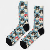 Rot-Schwarz-Katzen-Muster Socken (Linkes Detail)