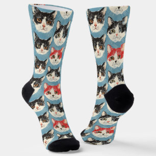 Rot-Schwarz-Katzen-Muster Socken