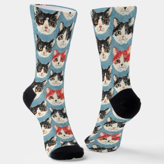 Rot-Schwarz-Katzen-Muster Socken (Gewinkelt)