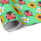Rot-Schwarz-Ladybug mit Blume Geschenkpapier (Rolleneckpunkt)