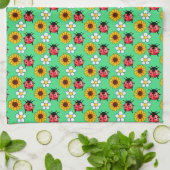 Rot-Schwarz-Ladybug mit Blume Geschirrtuch (Gefaltet)