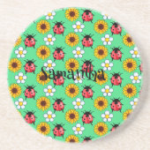 Rot-Schwarz-Ladybug mit Blume Getränkeuntersetzer (Vorne)