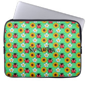 Rot-Schwarz-Ladybug mit Blume Laptopschutzhülle (Vorderseite)