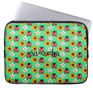 Rot-Schwarz-Ladybug mit Blume Laptopschutzhülle