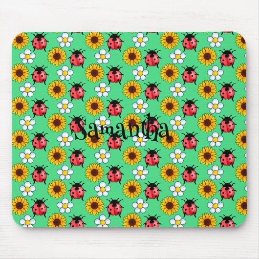 Rot-Schwarz-Ladybug mit Blume Mousepad (Vorne)