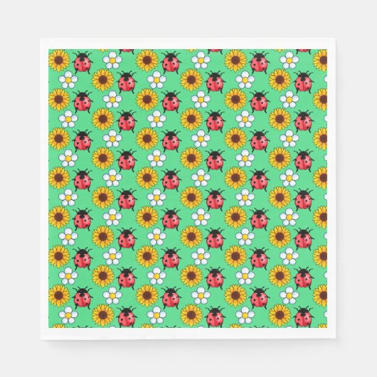 Rot-Schwarz-Ladybug mit Blume Serviette (Vorderseite)