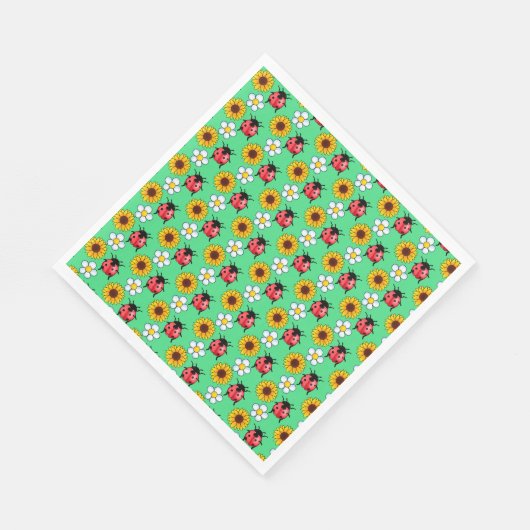 Rot-Schwarz-Ladybug mit Blume Serviette (Ecke)