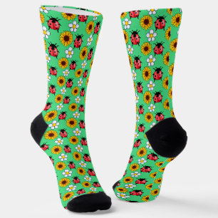 Rot-Schwarz-Ladybug mit Blume Socken