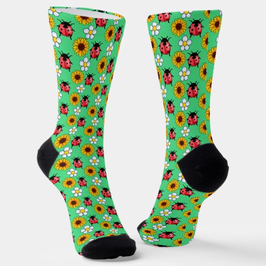 Rot-Schwarz-Ladybug mit Blume Socken (Gewinkelt)