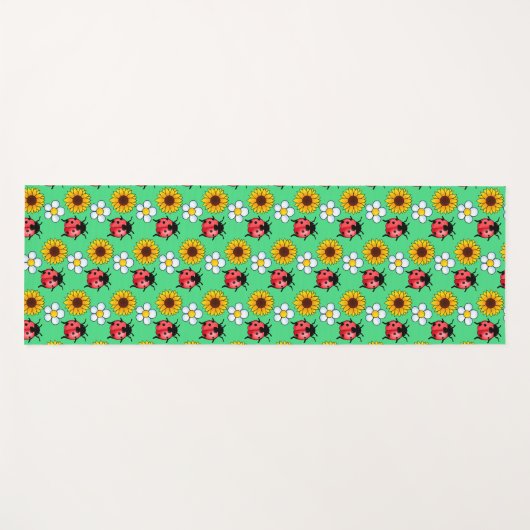 Rot-Schwarz-Ladybug mit Blume Yogamatte (Vorderseite (Horizontal))