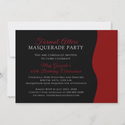 Rot-Schwarz-Masquerade-Party Einladung (Rückseite)