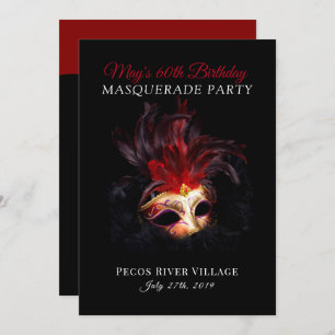 Rot-Schwarz-Masquerade-Party Einladung