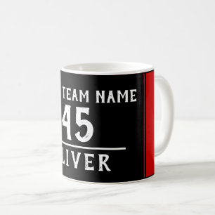 Rot Schwarz mit Teamname Nummer Kaffeetasse