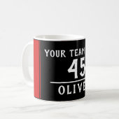 Rot Schwarz mit Teamname Nummer Kaffeetasse (Vorderseite Links)