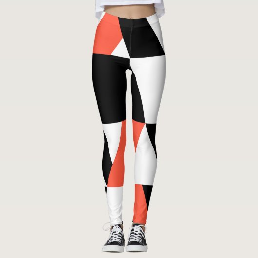 Rot-schwarz, modern, trendig, geometrisch, urbane  leggings (Vorderseite)