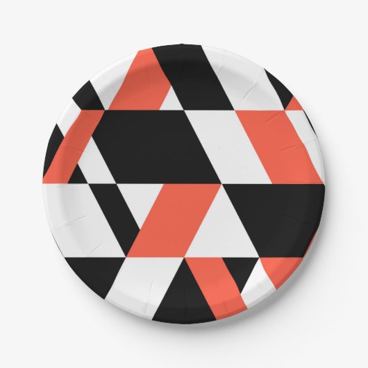 Rot-schwarz, modern, trendig, geometrisch, urbane pappteller (Vorderseite)