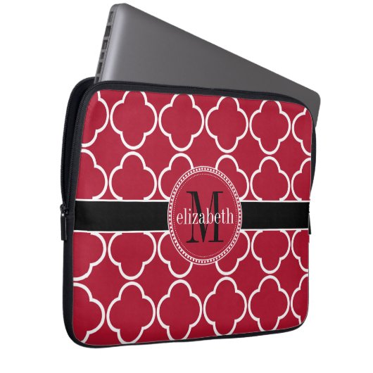 Rot | Schwarz | Monogram, White Quatrefoil Closed Laptopschutzhülle (Vorne Rechts)