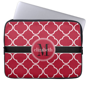 Rot   Schwarz   Monogram, White Quatrefoil Closed Laptopschutzhülle