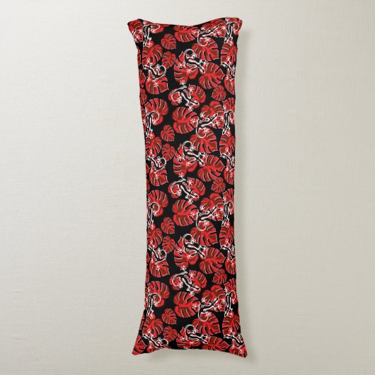 Rot-Schwarz-Muster - Geckos und Blätter Seitenschläferkissen (Vorderseite Vertikal)