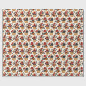 Rot / Schwarz / Orange Blume in Körben Geschenkpapier (Flach)